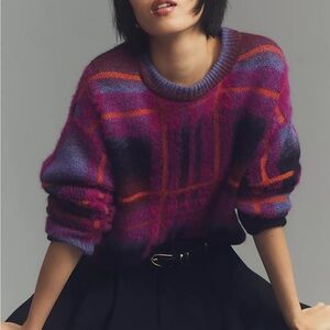 Anthropologie Plaid Eyelash Sweater